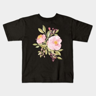 Pink watercolor roses bouquet Kids T-Shirt